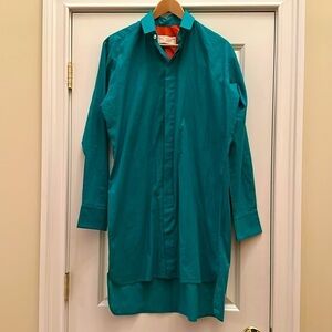 SGxEleazar Resort Green Button Down Coverup Shirt Dress OS